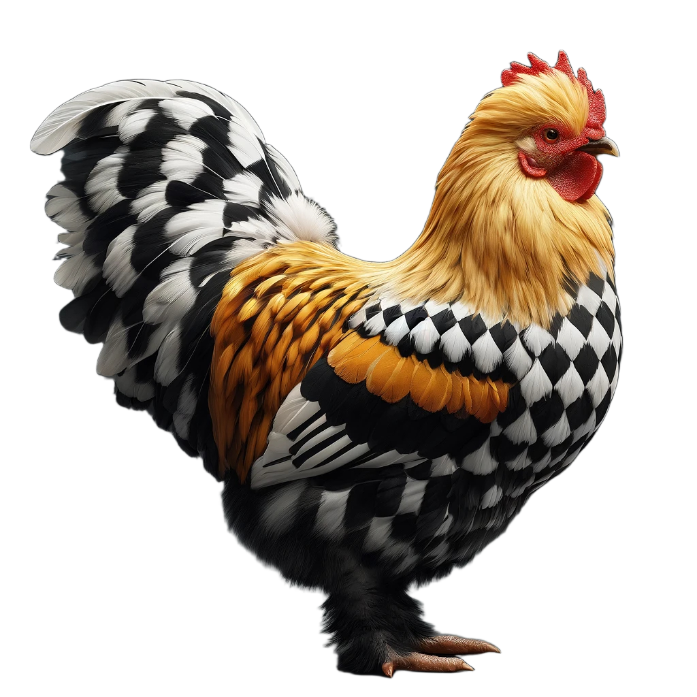 A suspicious chicken wanders through the fourth wall.